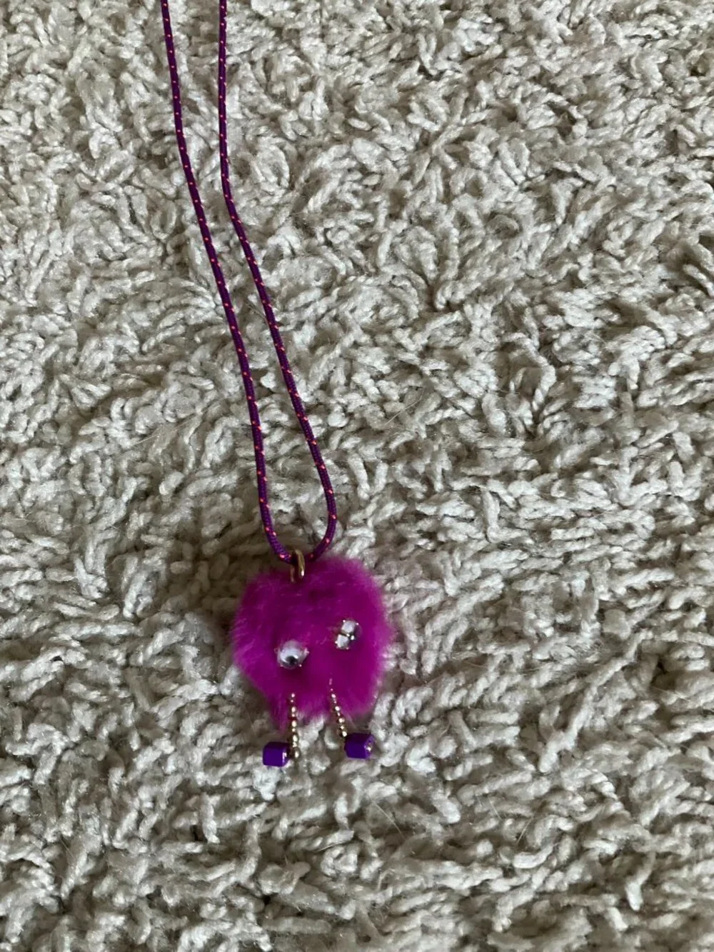 J.CREW CREWCUTS FUZZY MONSTER PENDANT NECKLACE. PURPLE.